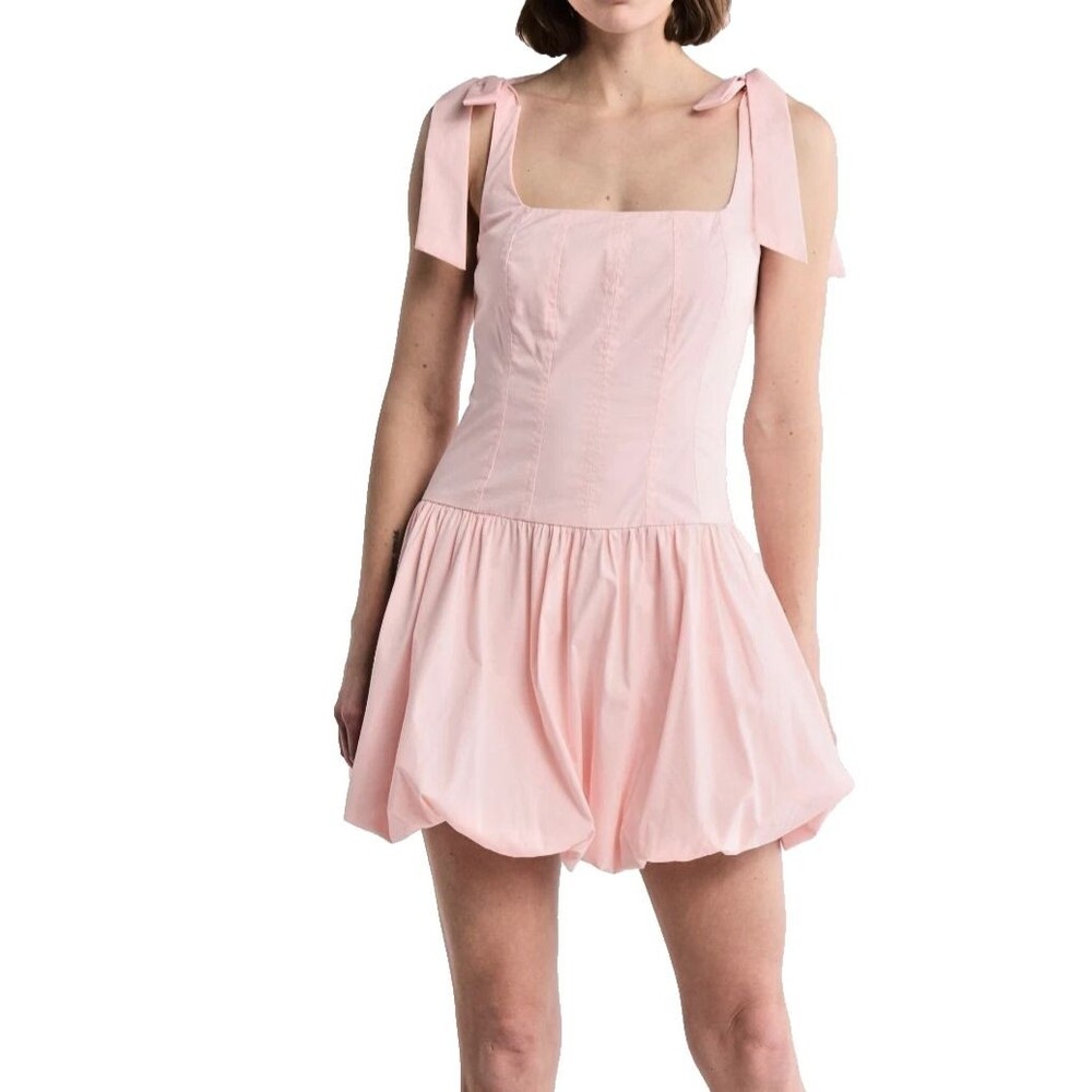 Lush Pink Bubble Hem Mini Dress S Tie Shoulder Coquette Feminine NEW